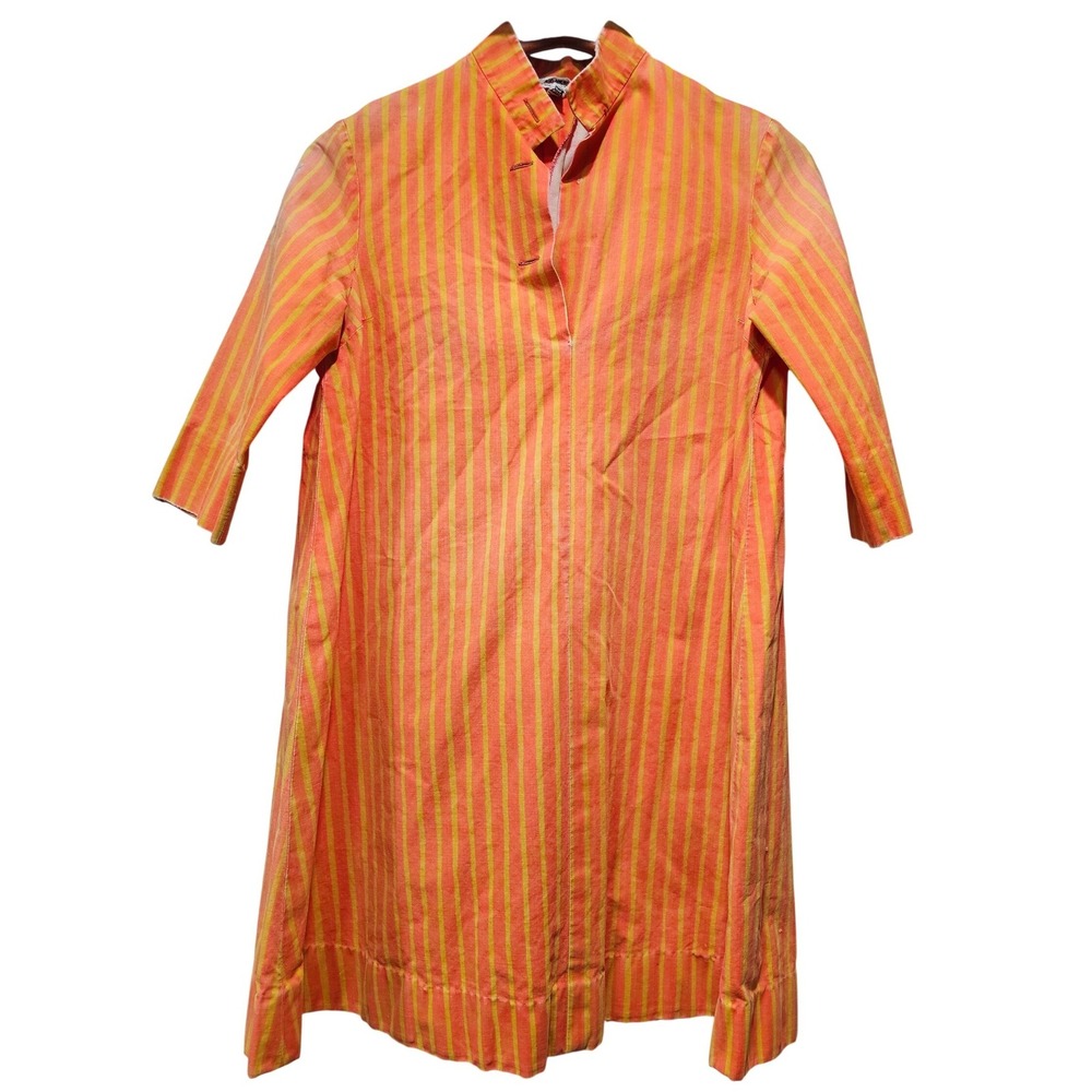 Vintage Marimekko Finland Dress Womens 6 Orange Yellow Stripe Cotton Mod Retro - Picture 2 of 10